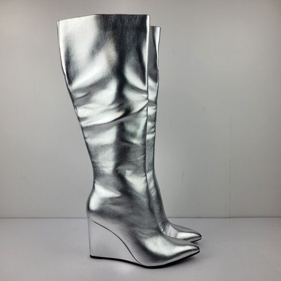 Open Edit Women's Erik Knee High Wedge Boots Size 10 Silver Metallic - Picture 9 of 16